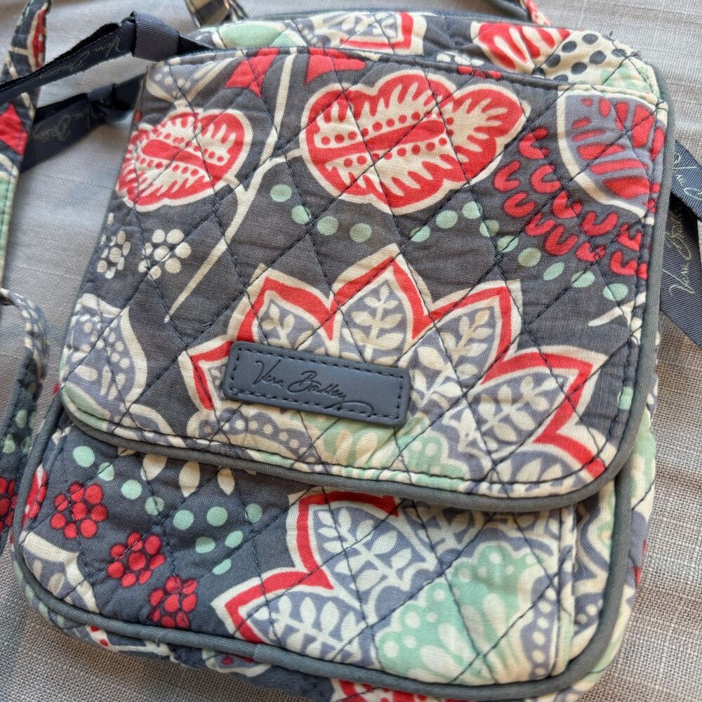 Vera Bradley Nomadic Floral Hipster Crossbody Bag Gray Green Coral Wallet